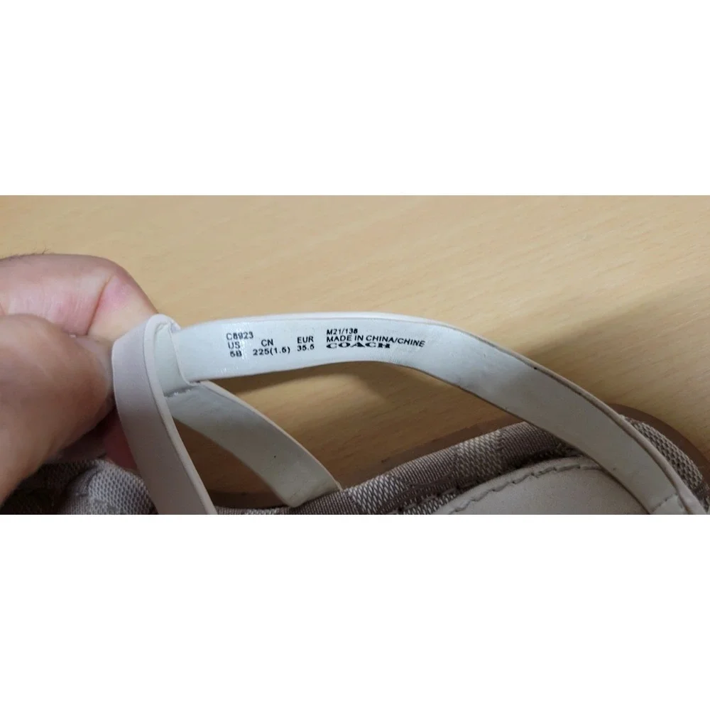 White Leather Coach Strappy Monogram Flat Thong Sandal Size 5